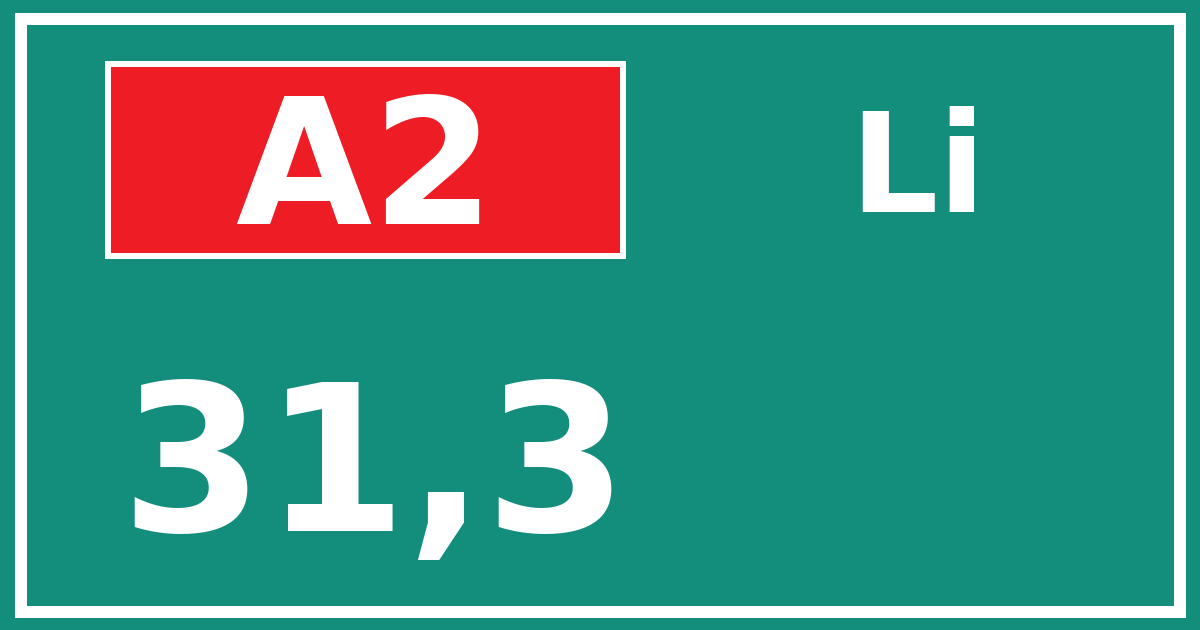 Hectometerbord A2 31,3 zijde Li