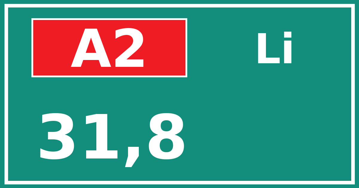 Hectometerbord A2 31,8 zijde Li