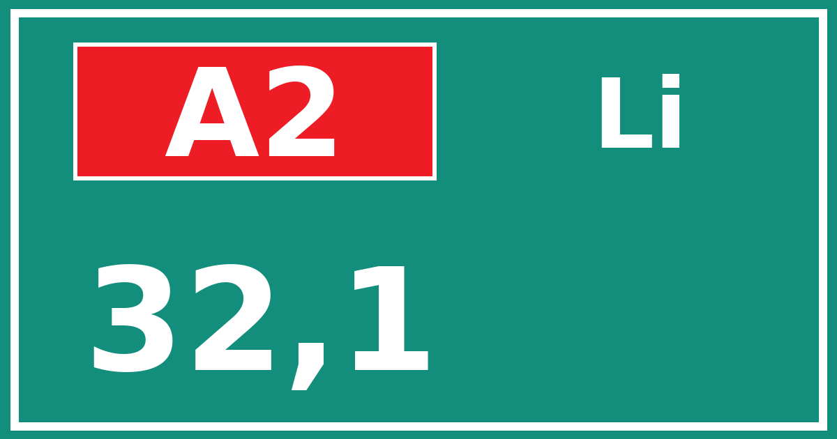Hectometerbord A2 32,1 zijde Li