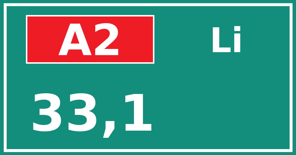 Hectometerbord A2 33,1 zijde Li
