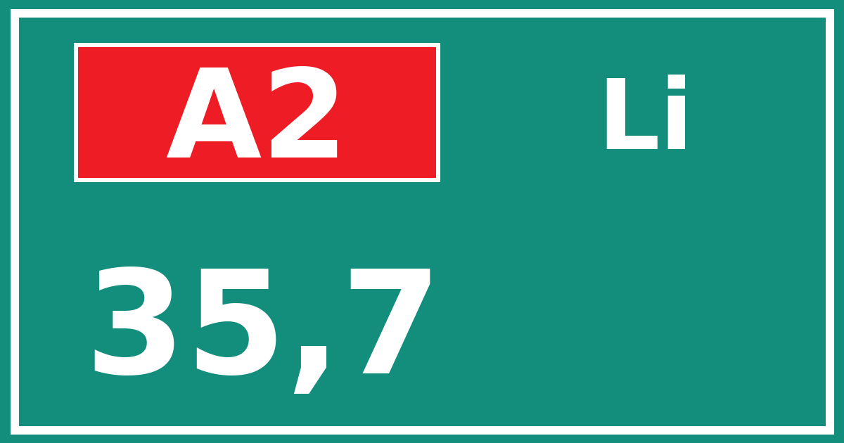 Hectometerbord A2 35,7 zijde Li