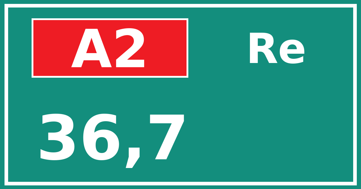 Hectometerbord A2 36,7 zijde Re