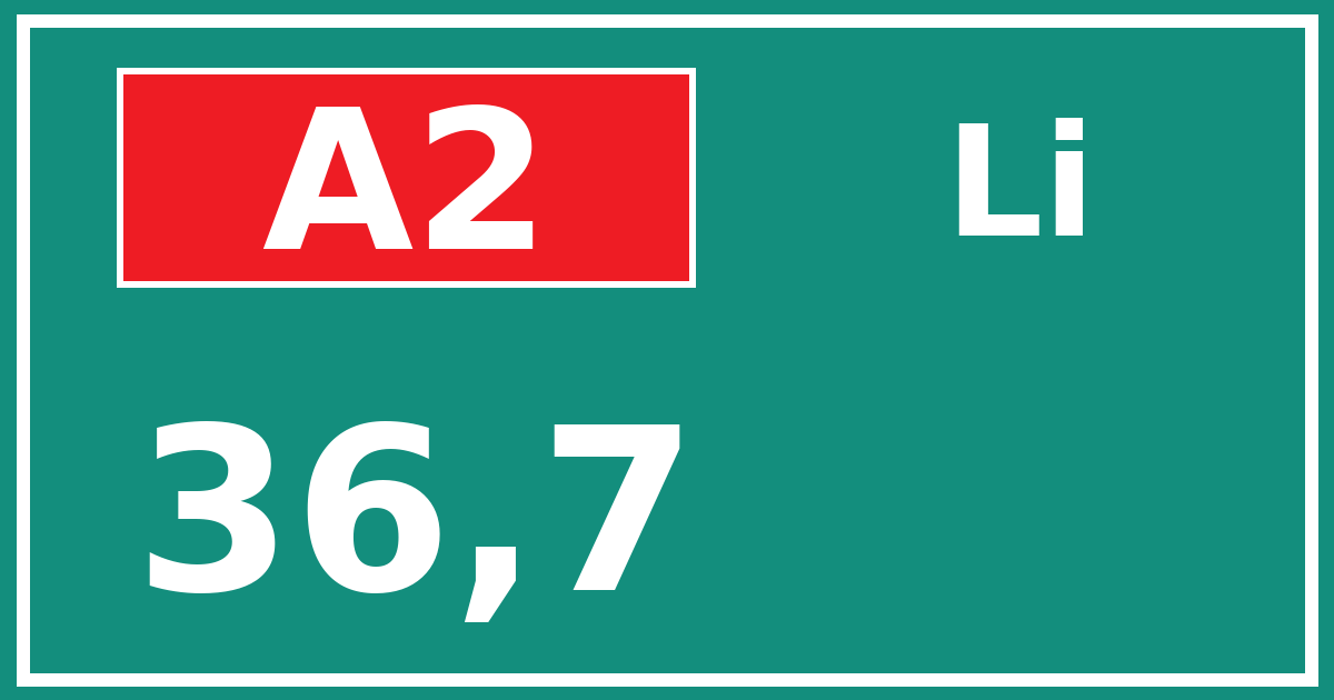 Hectometerbord A2 36,7 zijde Li