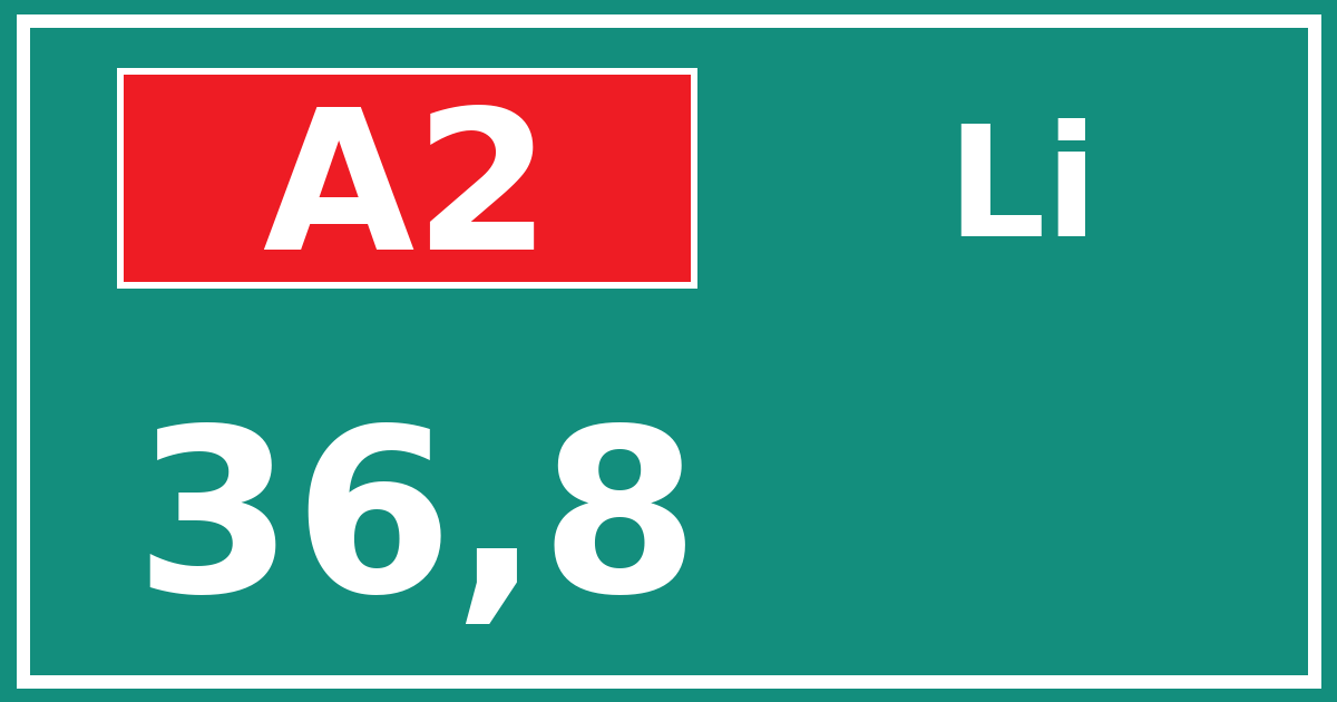 Hectometerbord A2 36,8 zijde Li