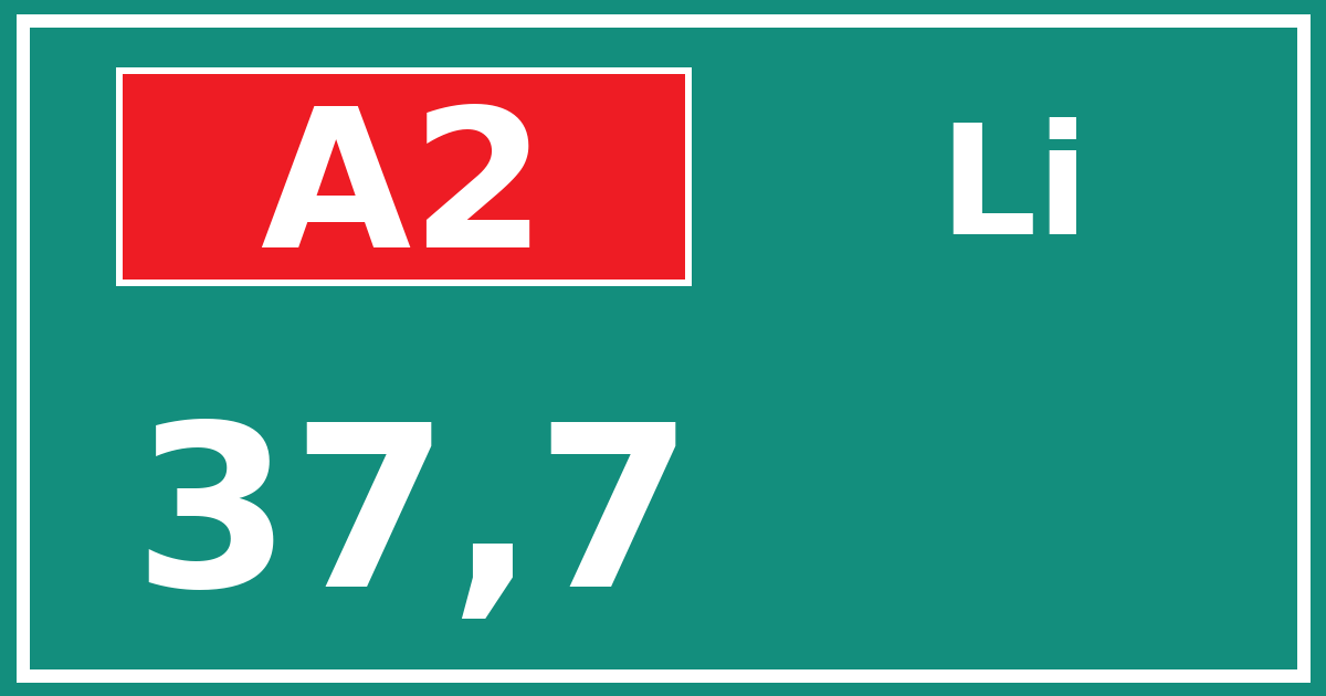 Hectometerbord A2 37,7 zijde Li