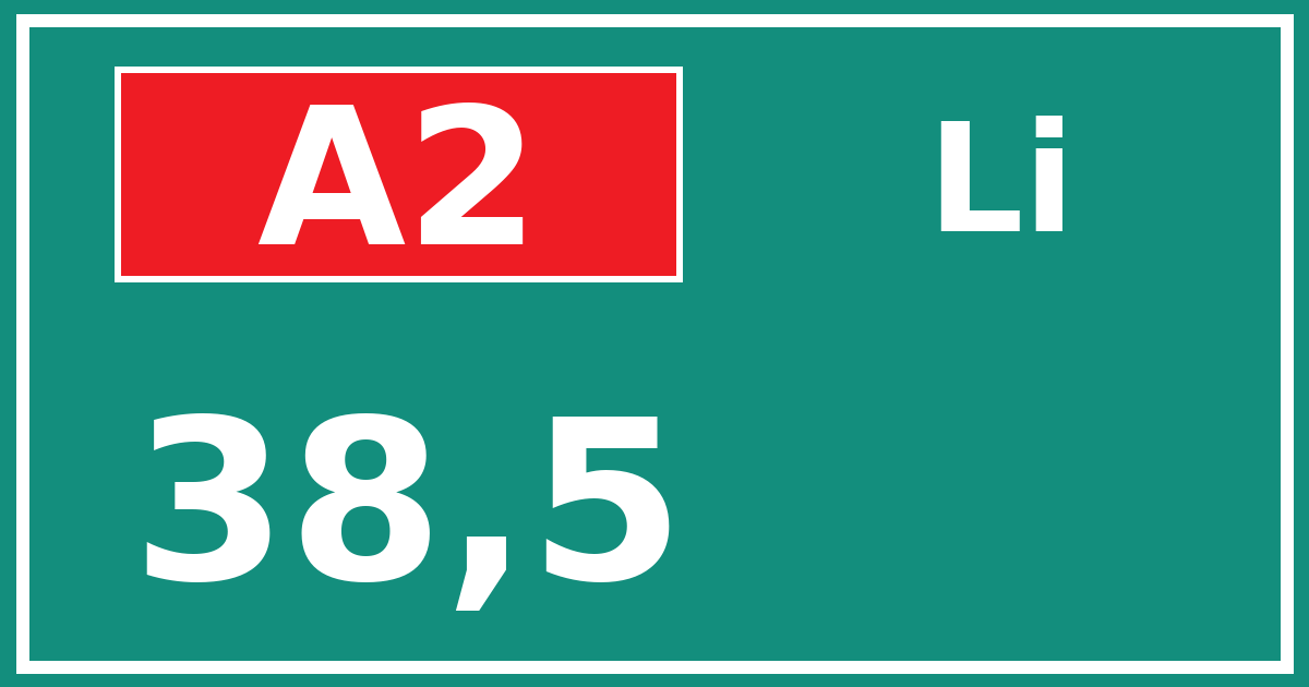 Hectometerbord A2 38,5 zijde Li