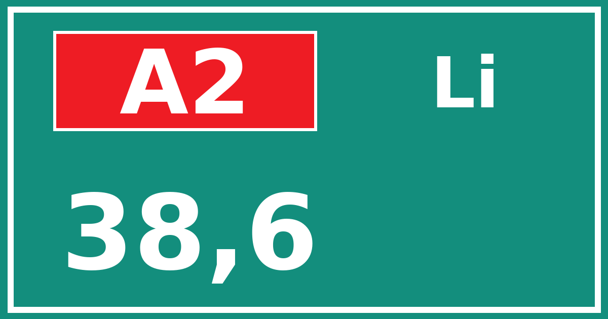 Hectometerbord A2 38,6 zijde Li