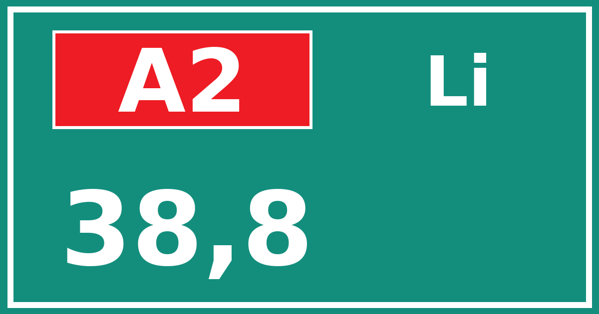 Hectometerbord A2 38,8 zijde Li
