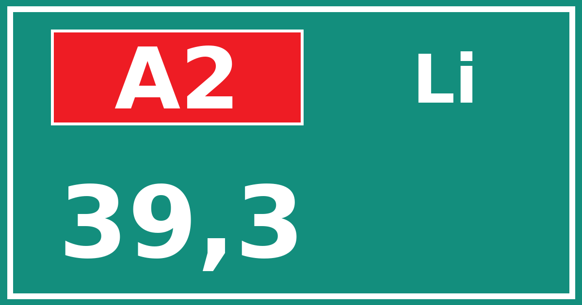 Hectometerbord A2 39,3 zijde Li