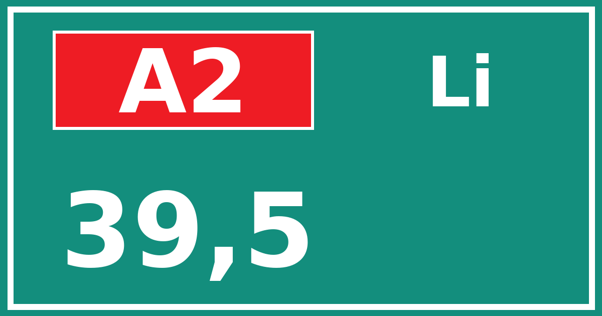 Hectometerbord A2 39,5 zijde Li