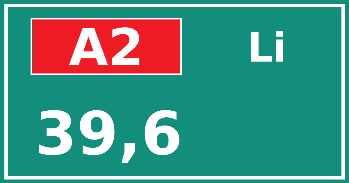 Hectometerbord A2 39,6 zijde Li