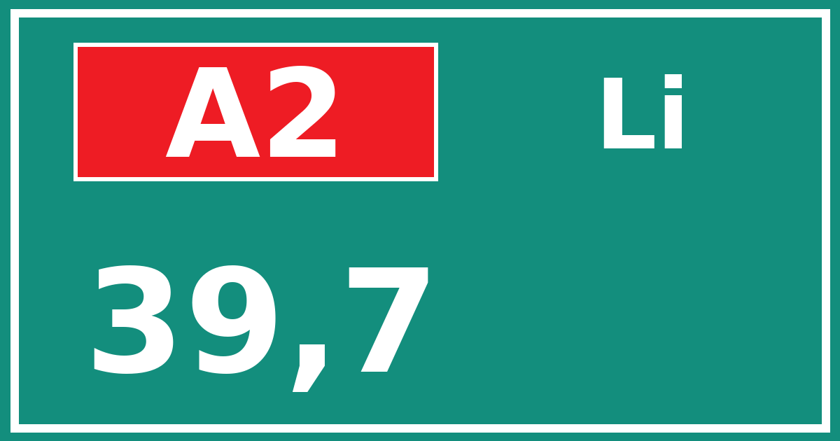 Hectometerbord A2 39,7 zijde Li