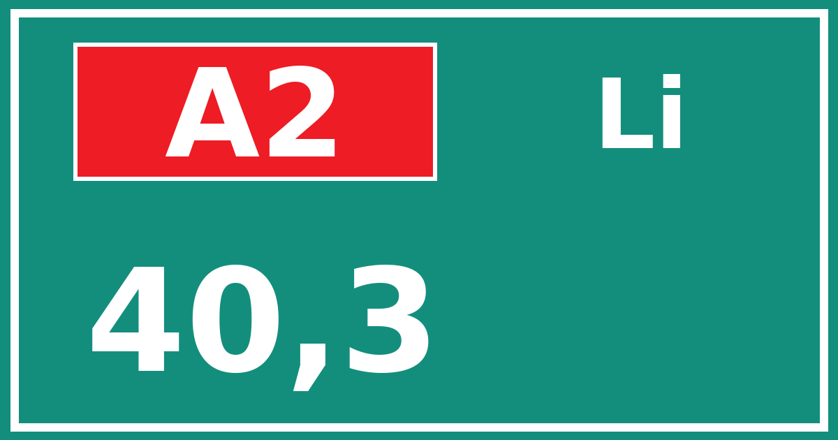 Hectometerbord A2 40,3 zijde Li