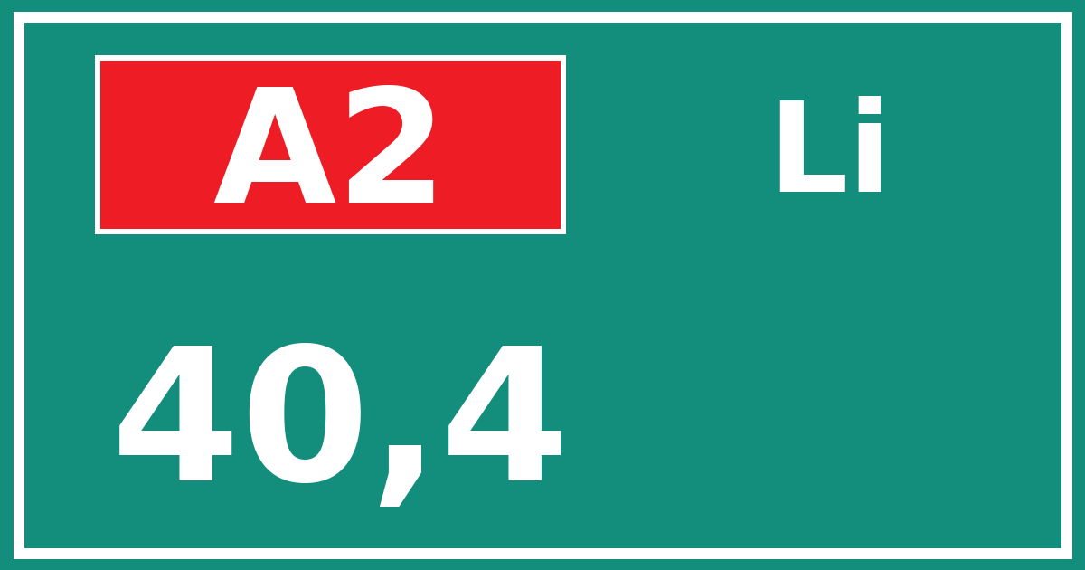 Hectometerbord A2 40,4 zijde Li