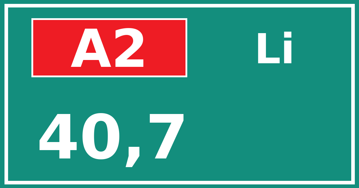 Hectometerbord A2 40,7 zijde Li
