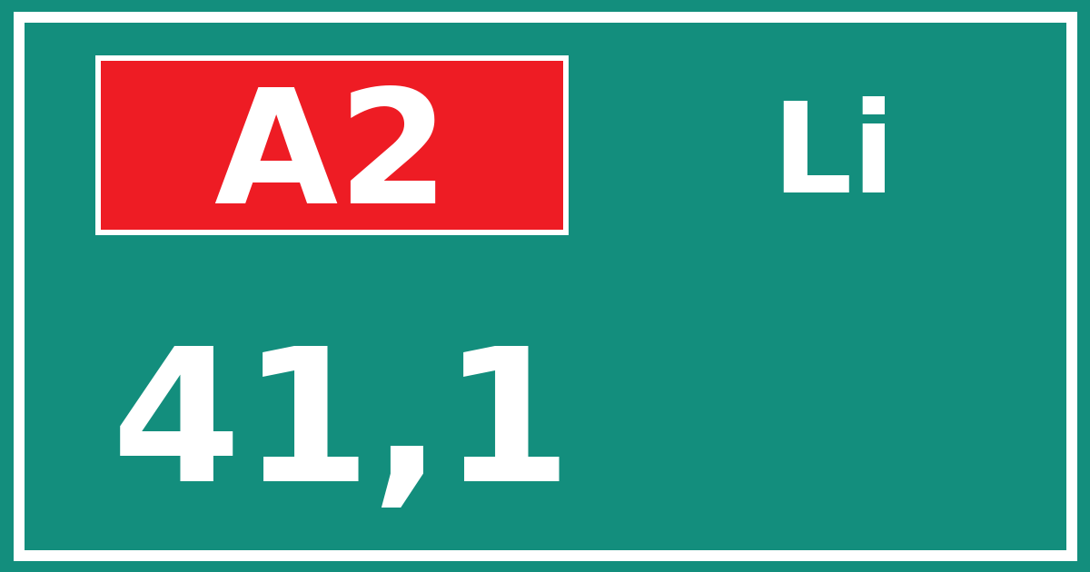 Hectometerbord A2 41,1 zijde Li