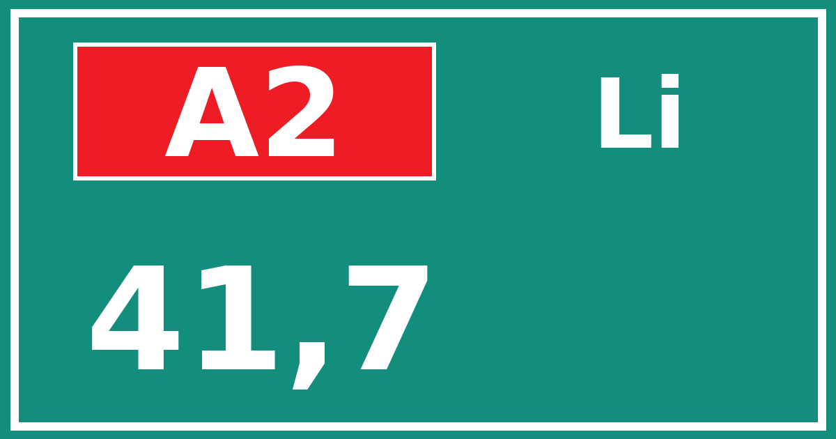 Hectometerbord A2 41,7 zijde Li