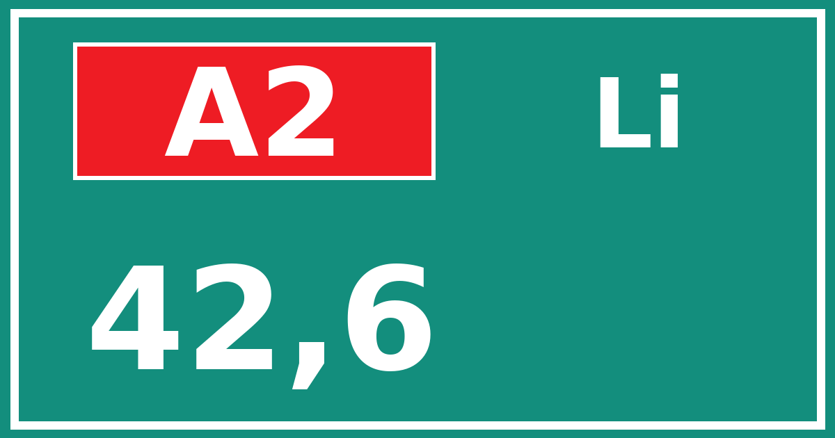 Hectometerbord A2 42,6 zijde Li
