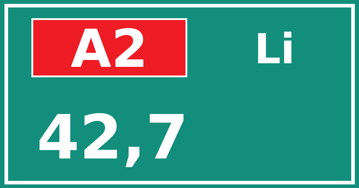 Hectometerbord A2 42,7 zijde Li