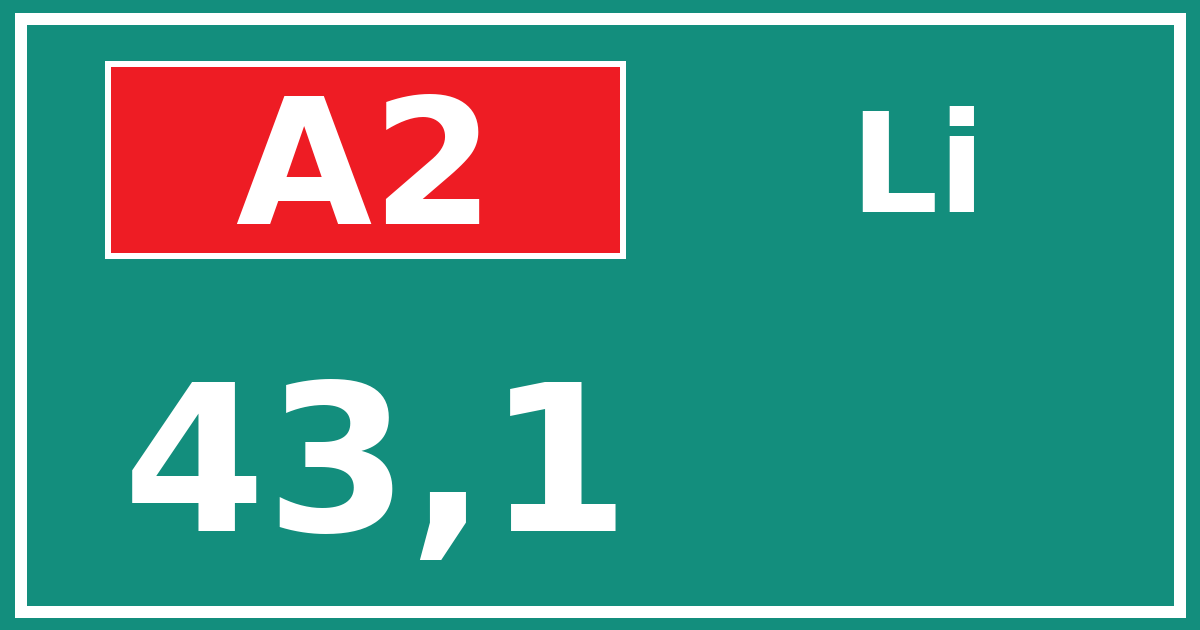 Hectometerbord A2 43,1 zijde Li