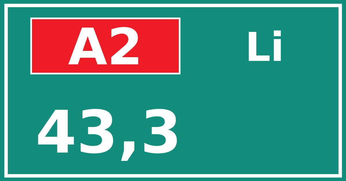 Hectometerbord A2 43,3 zijde Li