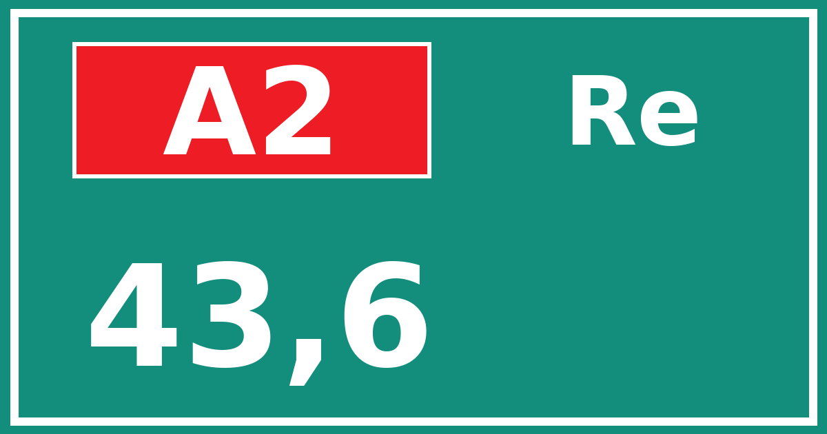 Hectometerbord A2 43,6 zijde Re
