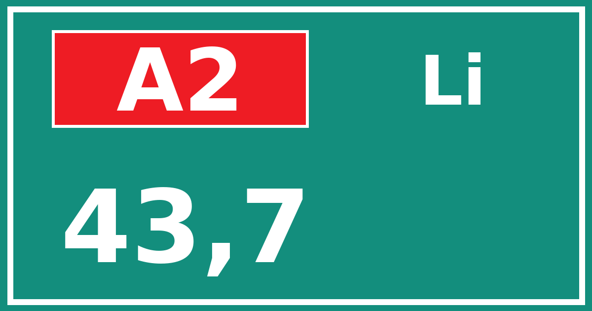 Hectometerbord A2 43,7 zijde Li