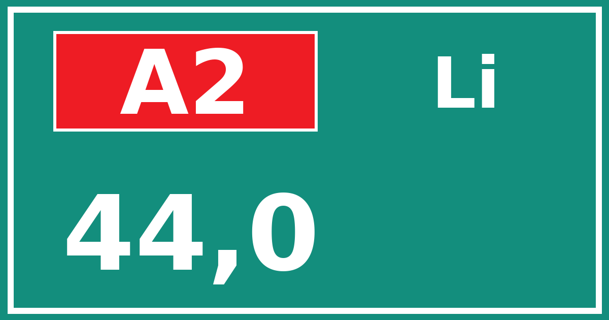 Hectometerbord A2 44,0 zijde Li