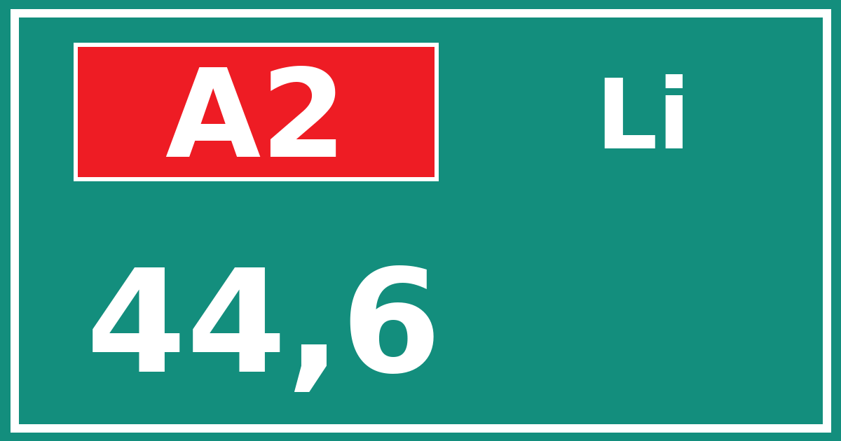 Hectometerbord A2 44,6 zijde Li
