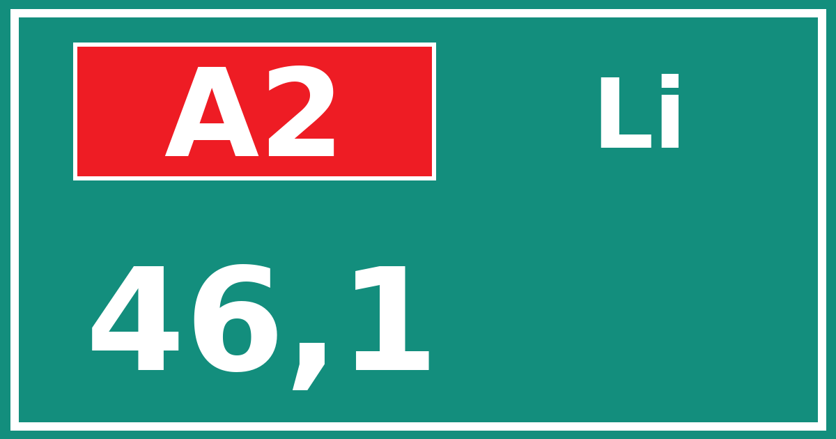 Hectometerbord A2 46,1 zijde Li
