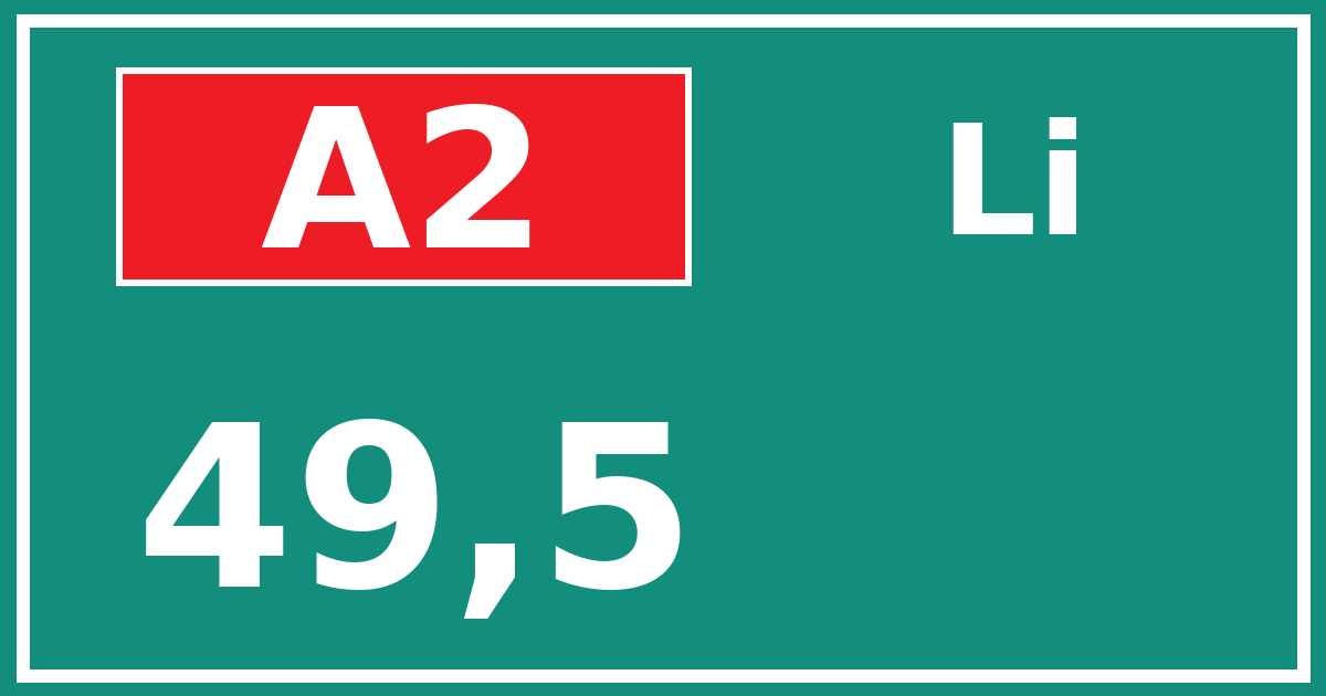 Hectometerbord A2 49,5 zijde Li