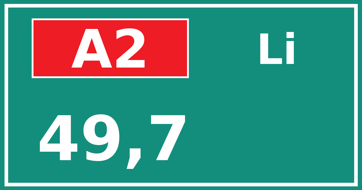 Hectometerbord A2 49,7 zijde Li