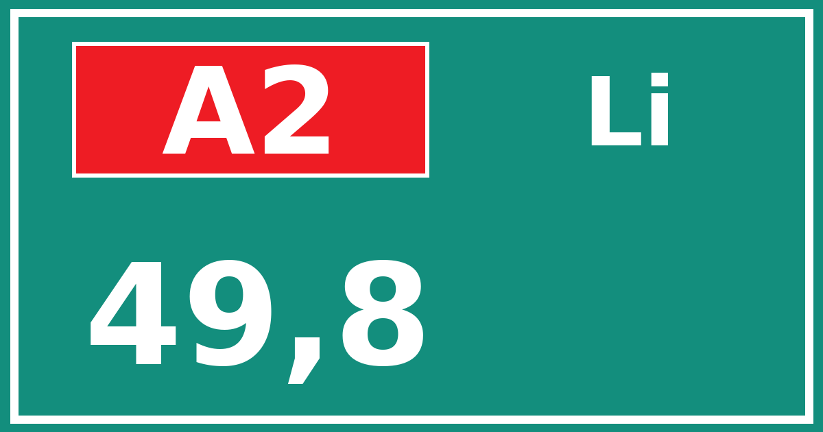 Hectometerbord A2 49,8 zijde Li