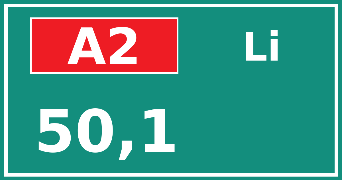 Hectometerbord A2 50,1 zijde Li