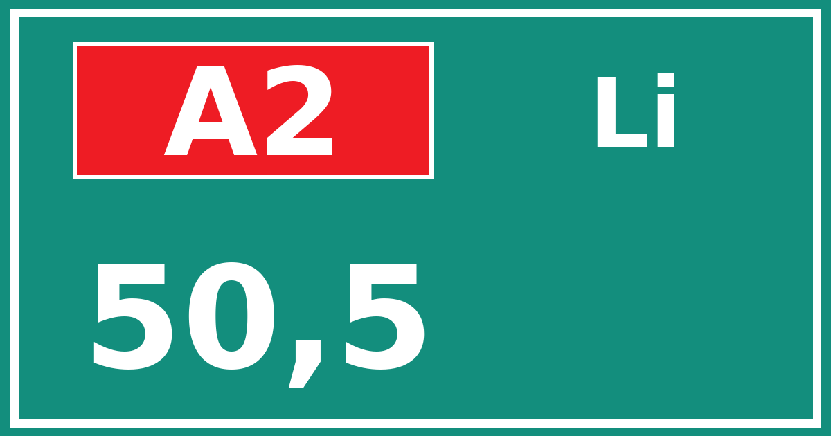 Hectometerbord A2 50,5 zijde Li