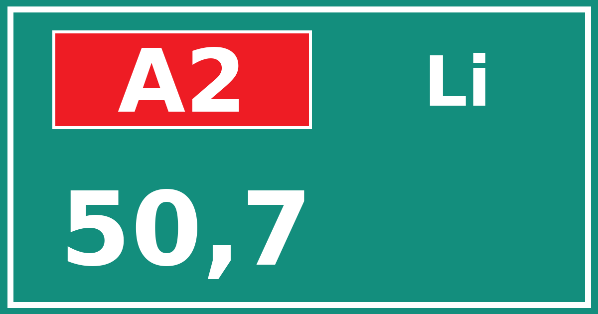 Hectometerbord A2 50,7 zijde Li