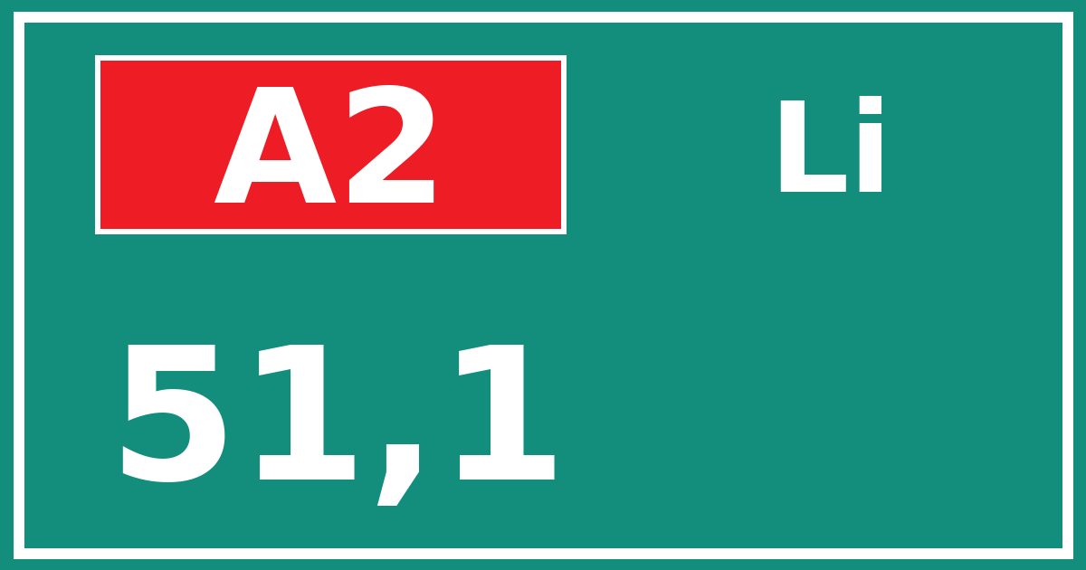 Hectometerbord A2 51,1 zijde Li