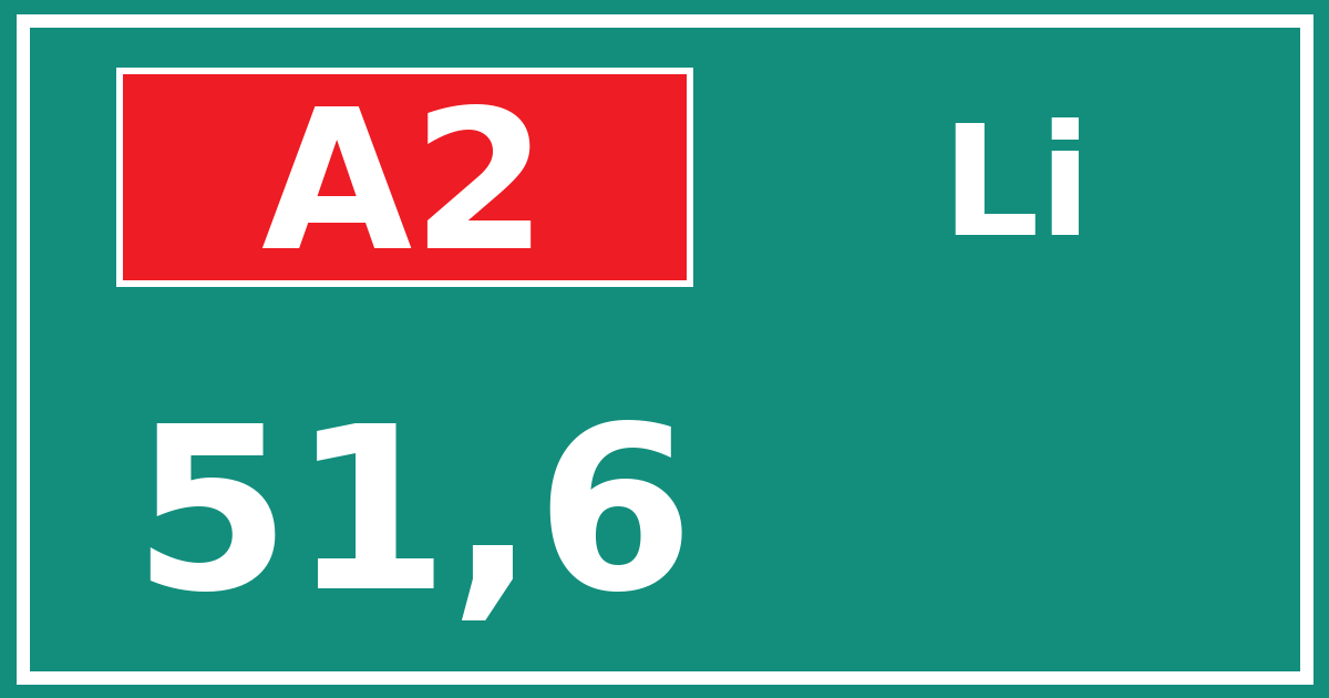 Hectometerbord A2 51,6 zijde Li