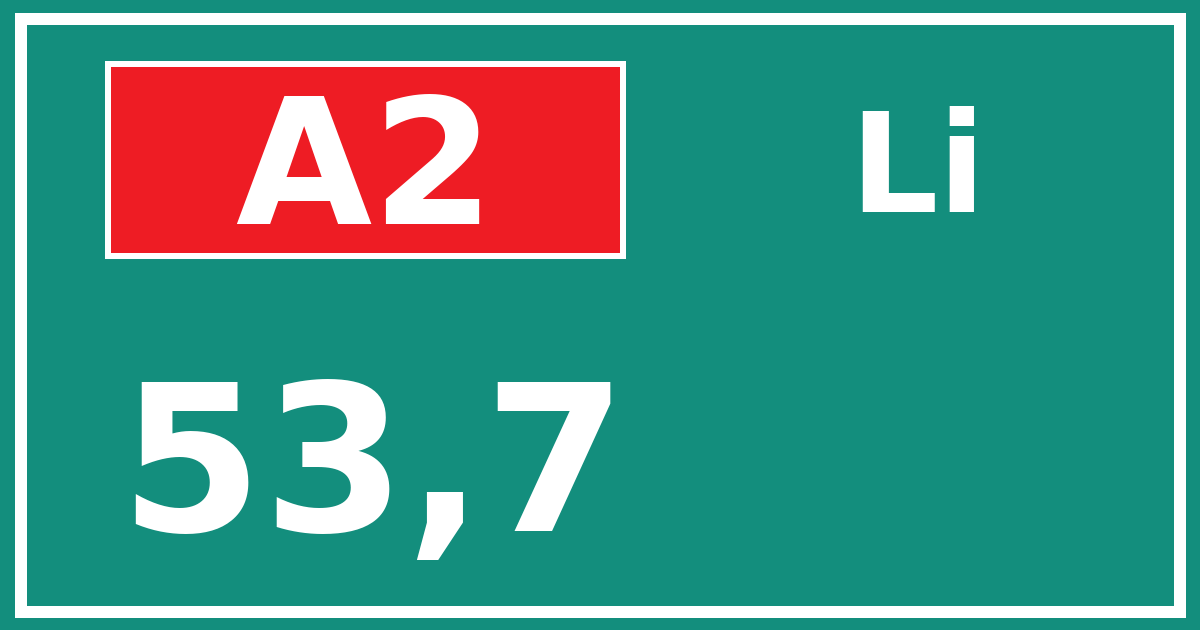 Hectometerbord A2 53,7 zijde Li