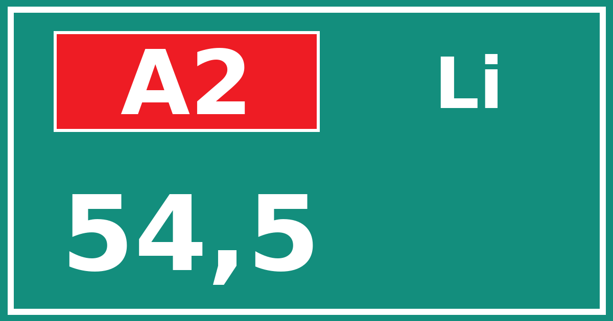 Hectometerbord A2 54,5 zijde Li