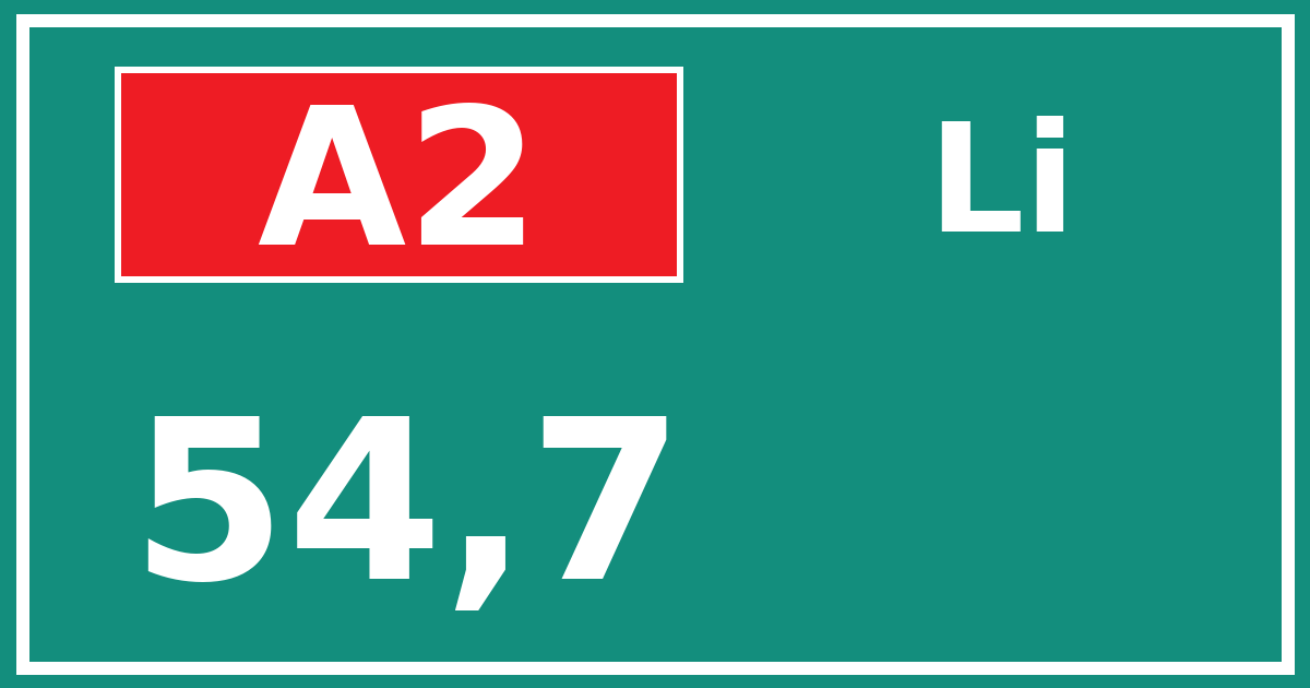 Hectometerbord A2 54,7 zijde Li