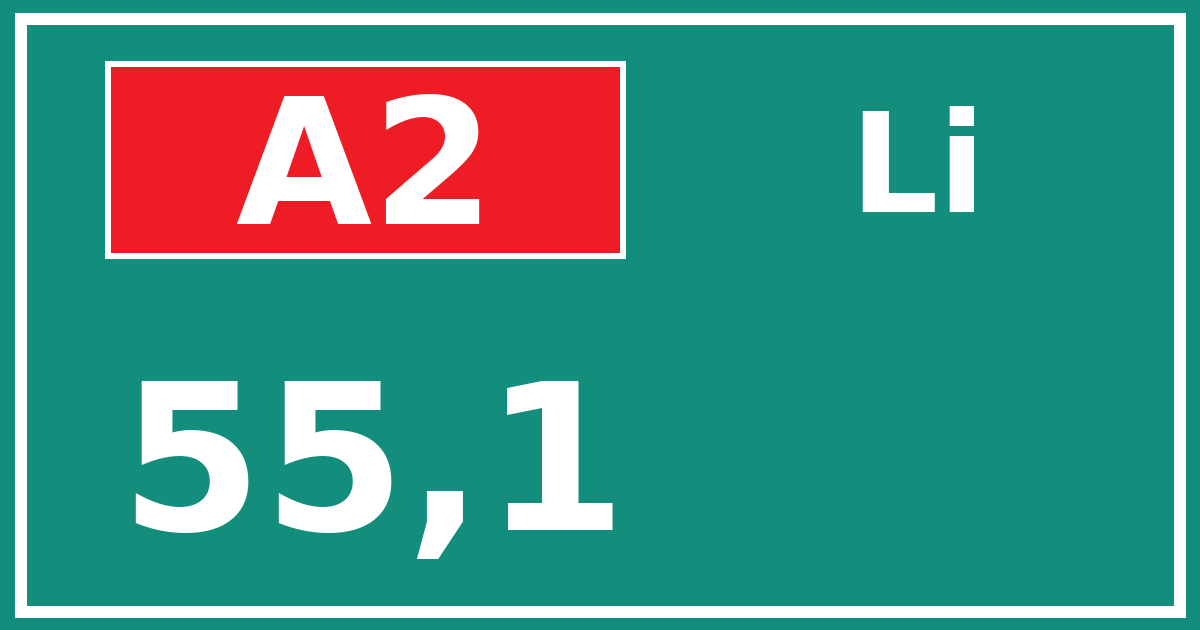 Hectometerbord A2 55,1 zijde Li