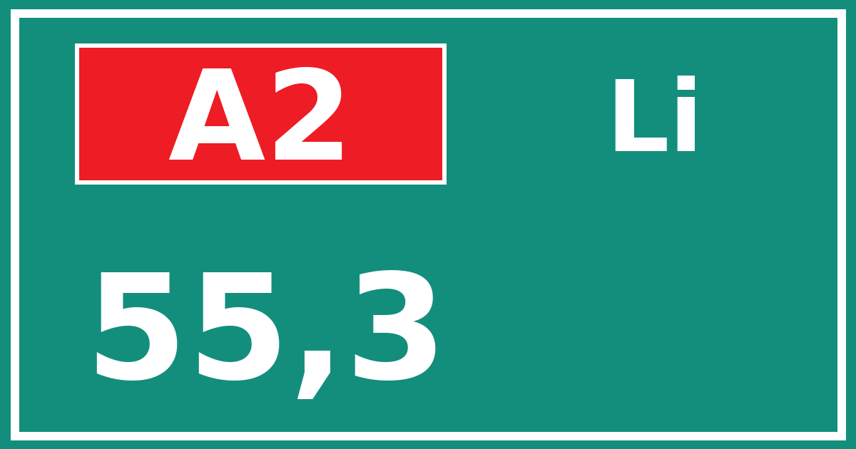 Hectometerbord A2 55,3 zijde Li
