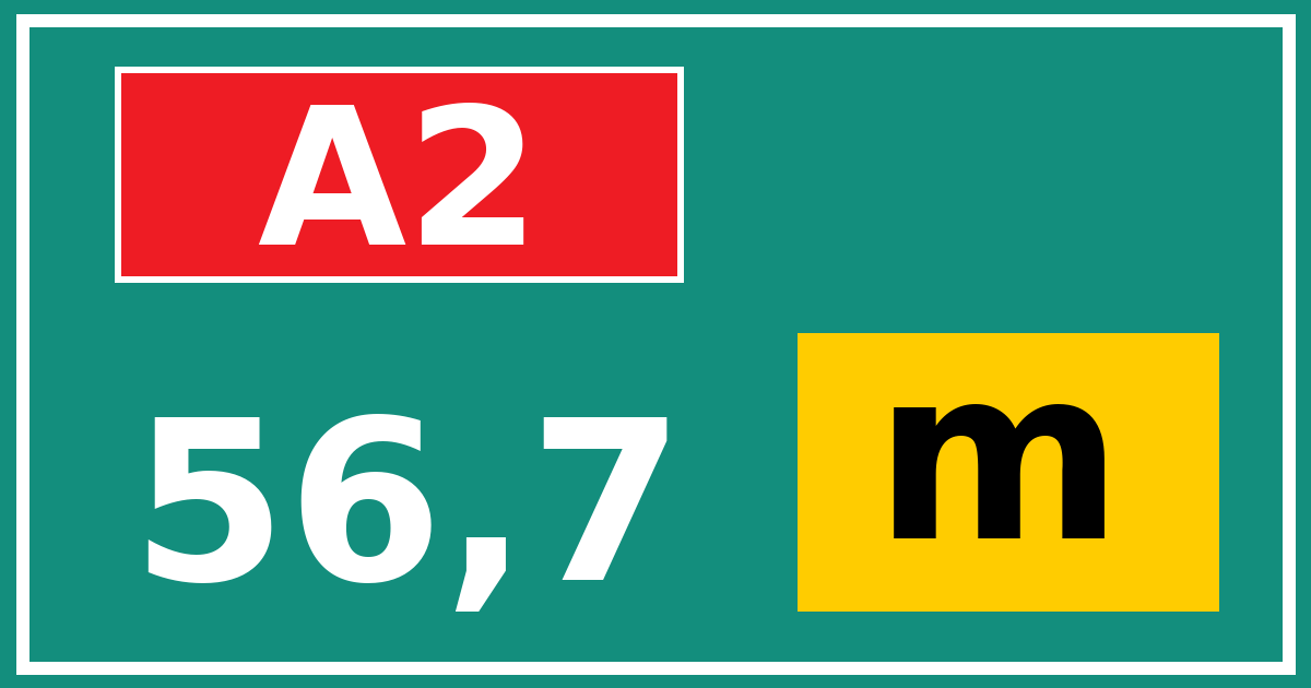 Hectometerbord A2 56,7 letter m