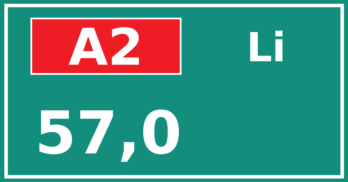 Hectometerbord A2 57,0 zijde Li