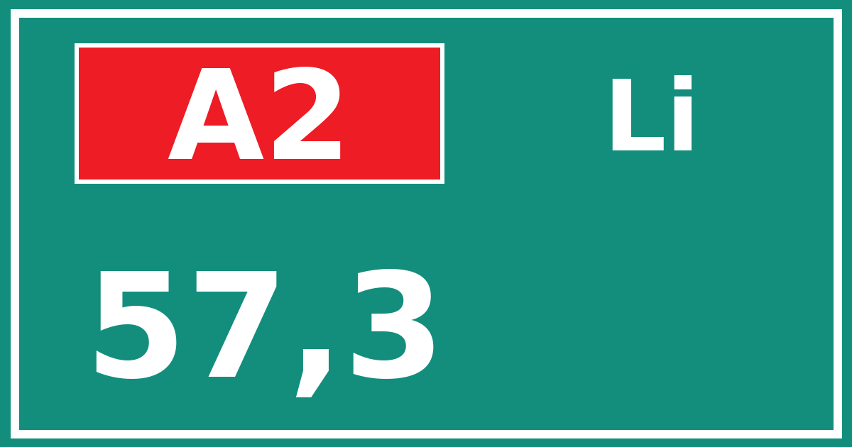Hectometerbord A2 57,3 zijde Li