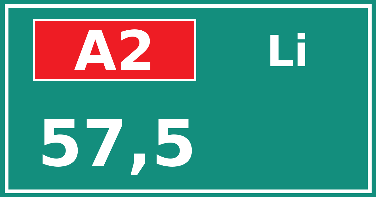 Hectometerbord A2 57,5 zijde Li