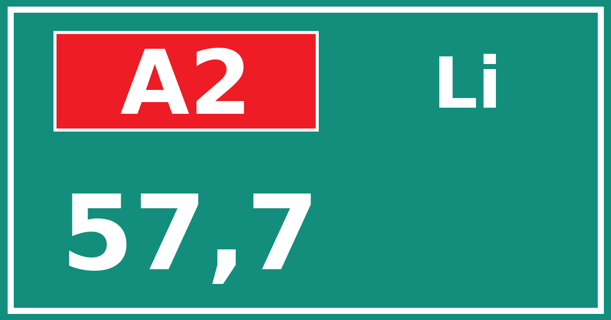 Hectometerbord A2 57,7 zijde Li