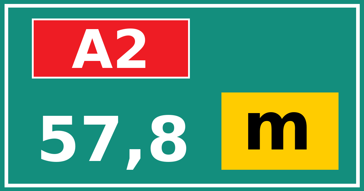 Hectometerbord A2 57,8 letter m
