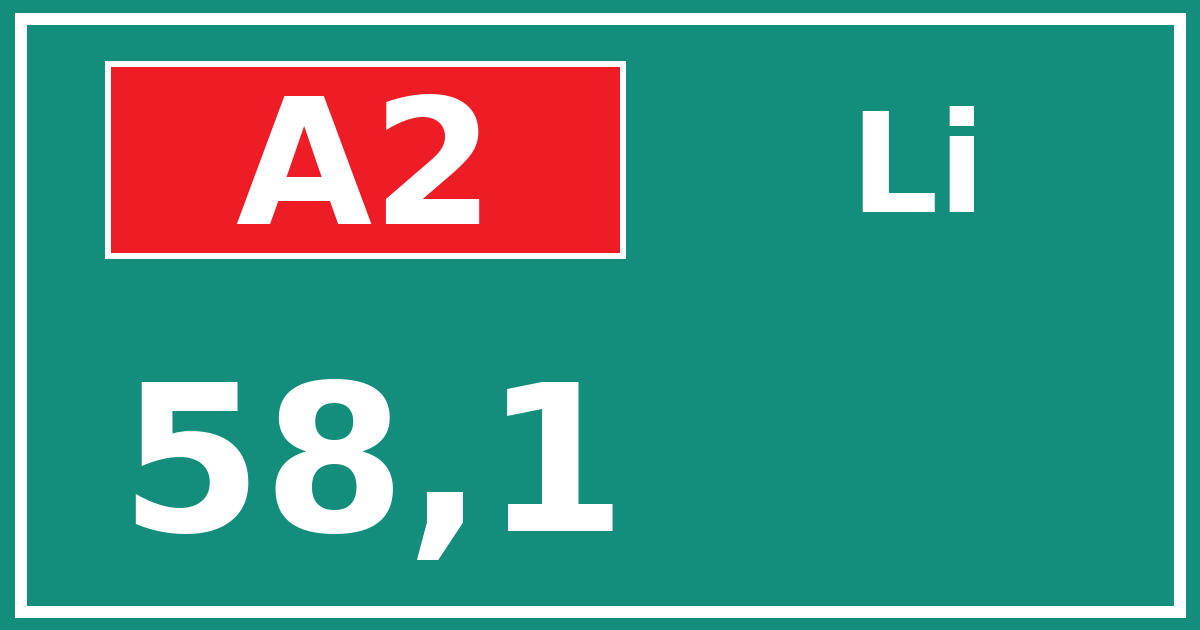 Hectometerbord A2 58,1 zijde Li